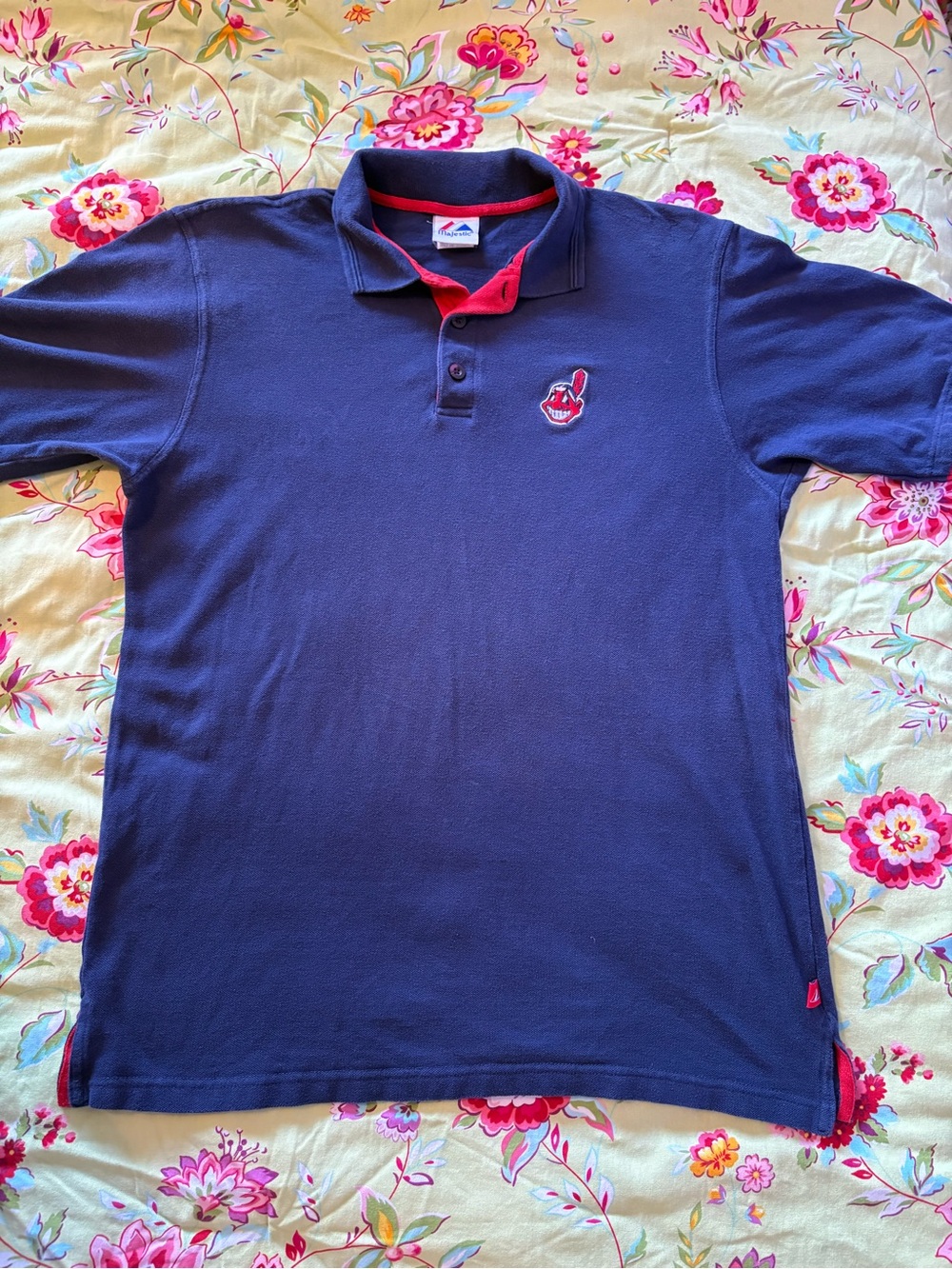 Cleveland Indians x Majestic 2008 Chief Wahoo logo navy polo large 30x23 GUC